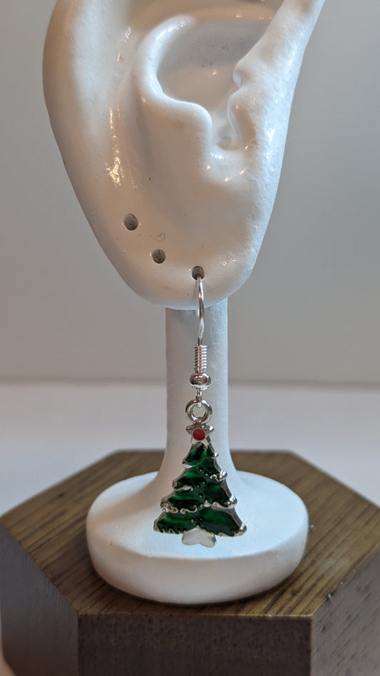 Silver Mini Christmas Tree Earring